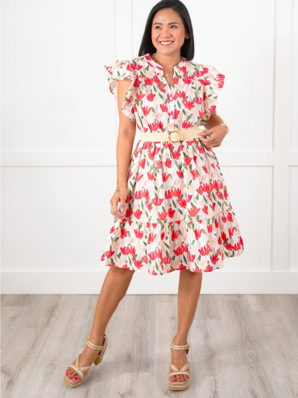 NWOT Sew in Love Floral Ruffle Sleeve Dress size Medium.